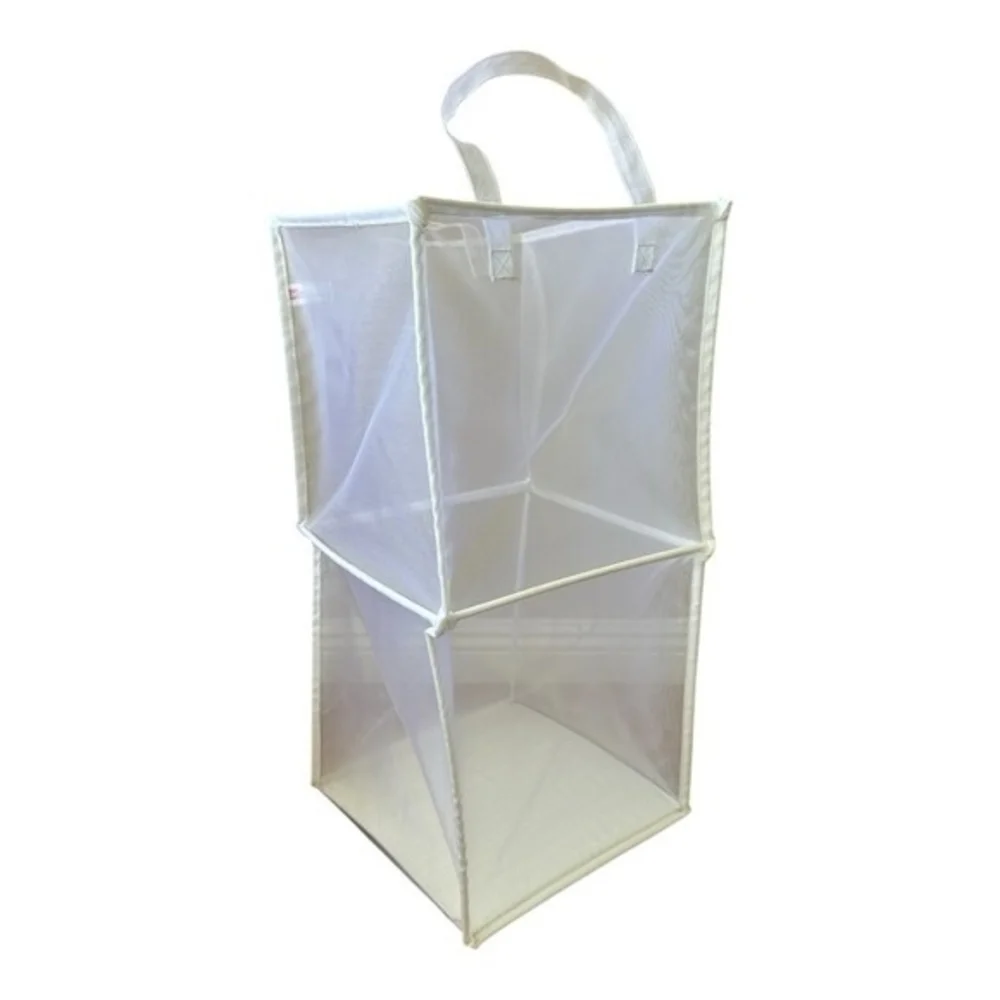 White Collapsible Mesh Laundry Hamper Foldable Polyester Bag with Handles VG
